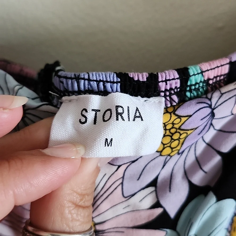 Storia Multicolor Floral Princess Midi Dress Empire Waist Smocked Back Medium